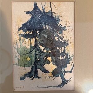 Framed Vintage Watercolor of Trees By Joan Croft.